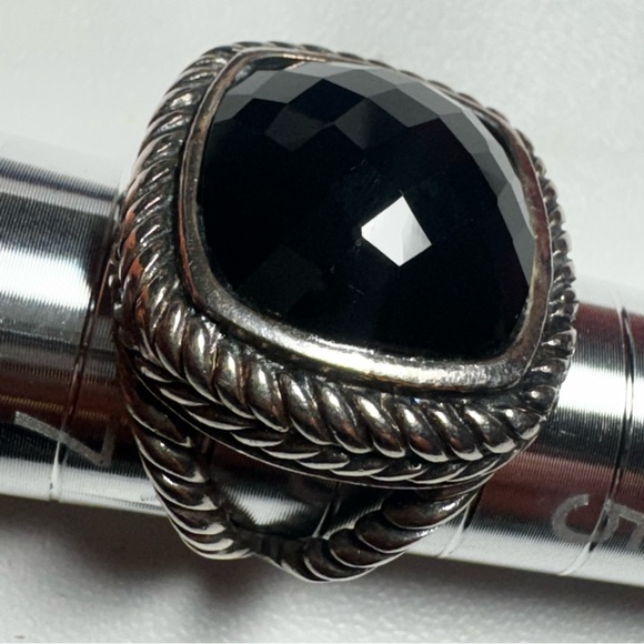 VTG Silver Braided Metal Ring Size 6 with Black Onyx Gemstone Boho Vintage Style - Picture 10 of 10